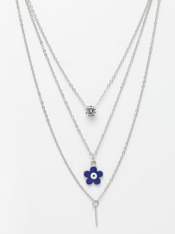 NVR Women's Silver-Toned Artificial Stones Floral Layered Chain - Distacart