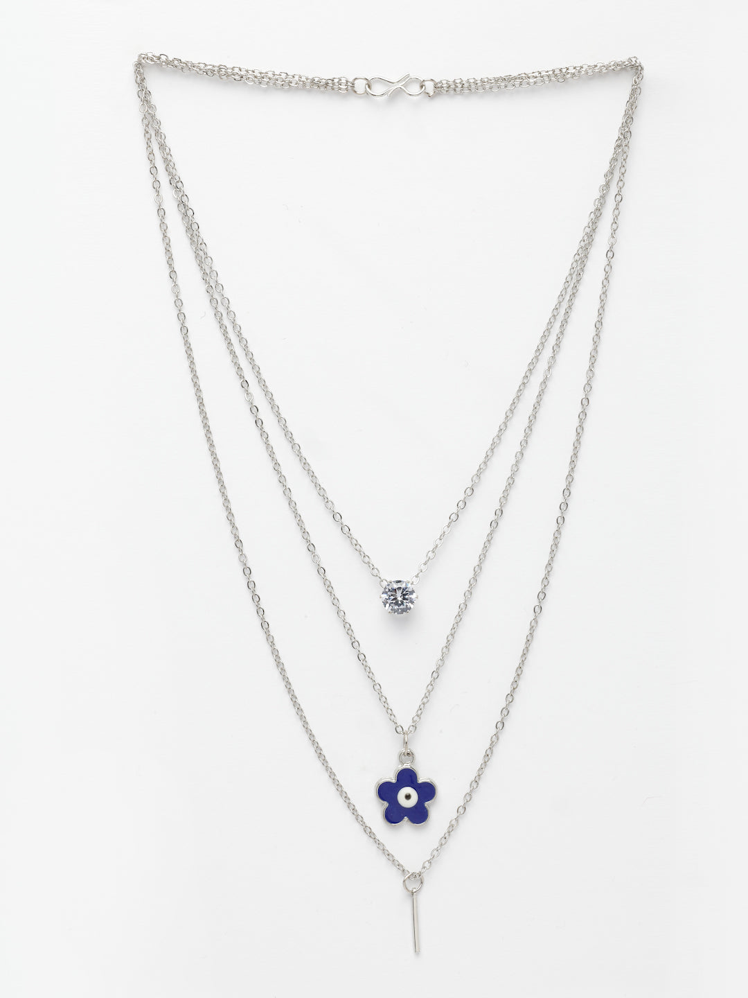 NVR Women's Silver-Toned Artificial Stones Floral Layered Chain - Distacart