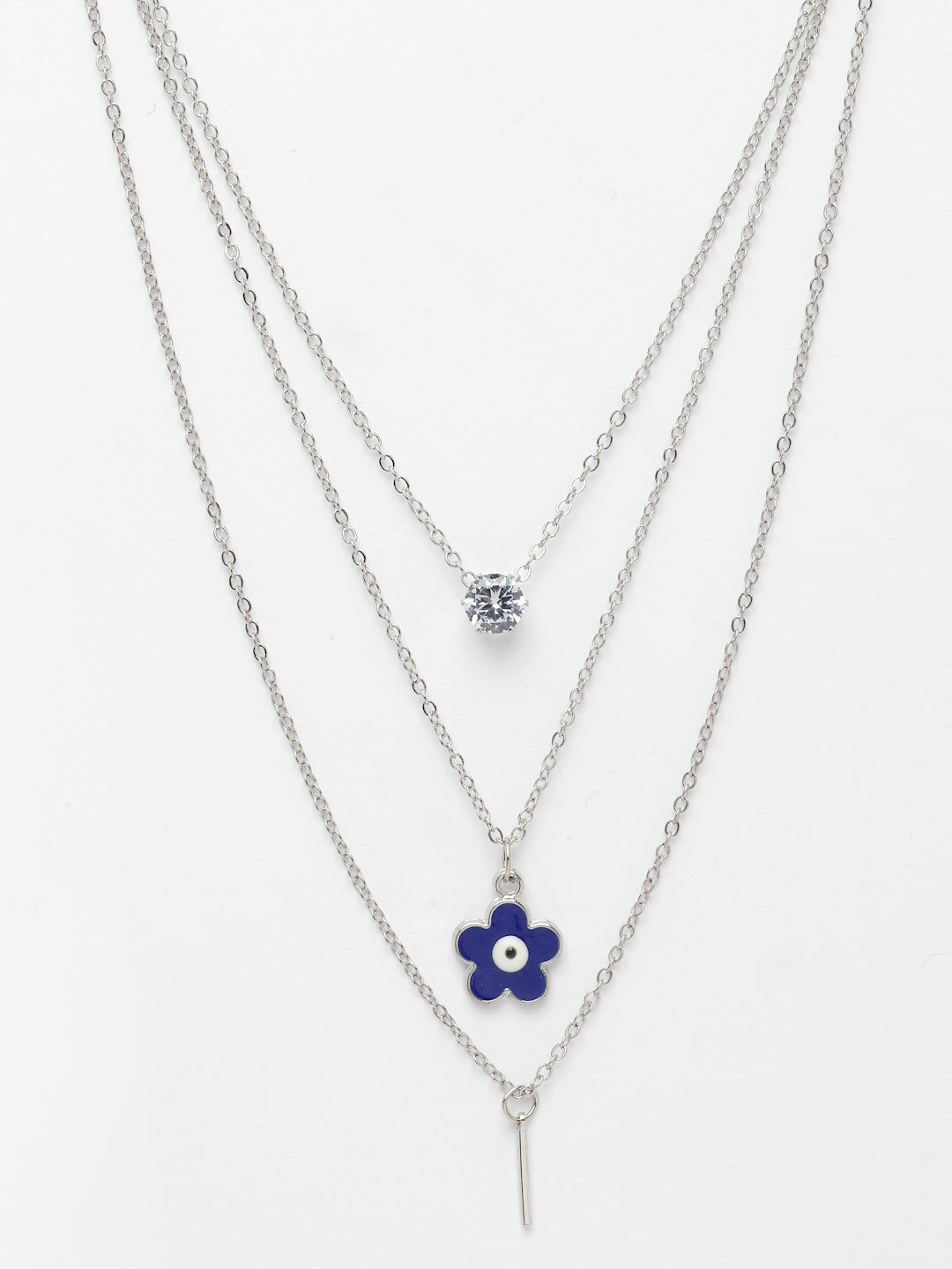 NVR Women's Silver-Toned Artificial Stones Floral Layered Chain - Distacart