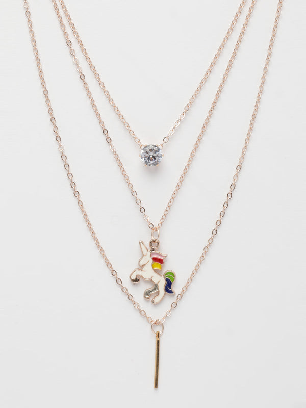 NVR Women's Rose Gold-Polished Artificial Stones Unicorn Layered Chain - Distacart