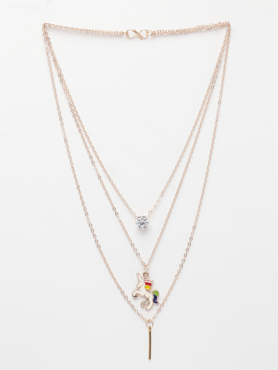 NVR Women's Rose Gold-Polished Artificial Stones Unicorn Layered Chain - Distacart