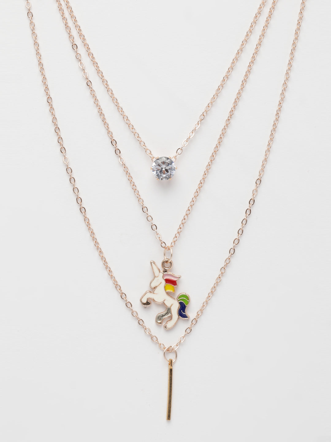 NVR Women's Rose Gold-Polished Artificial Stones Unicorn Layered Chain - Distacart