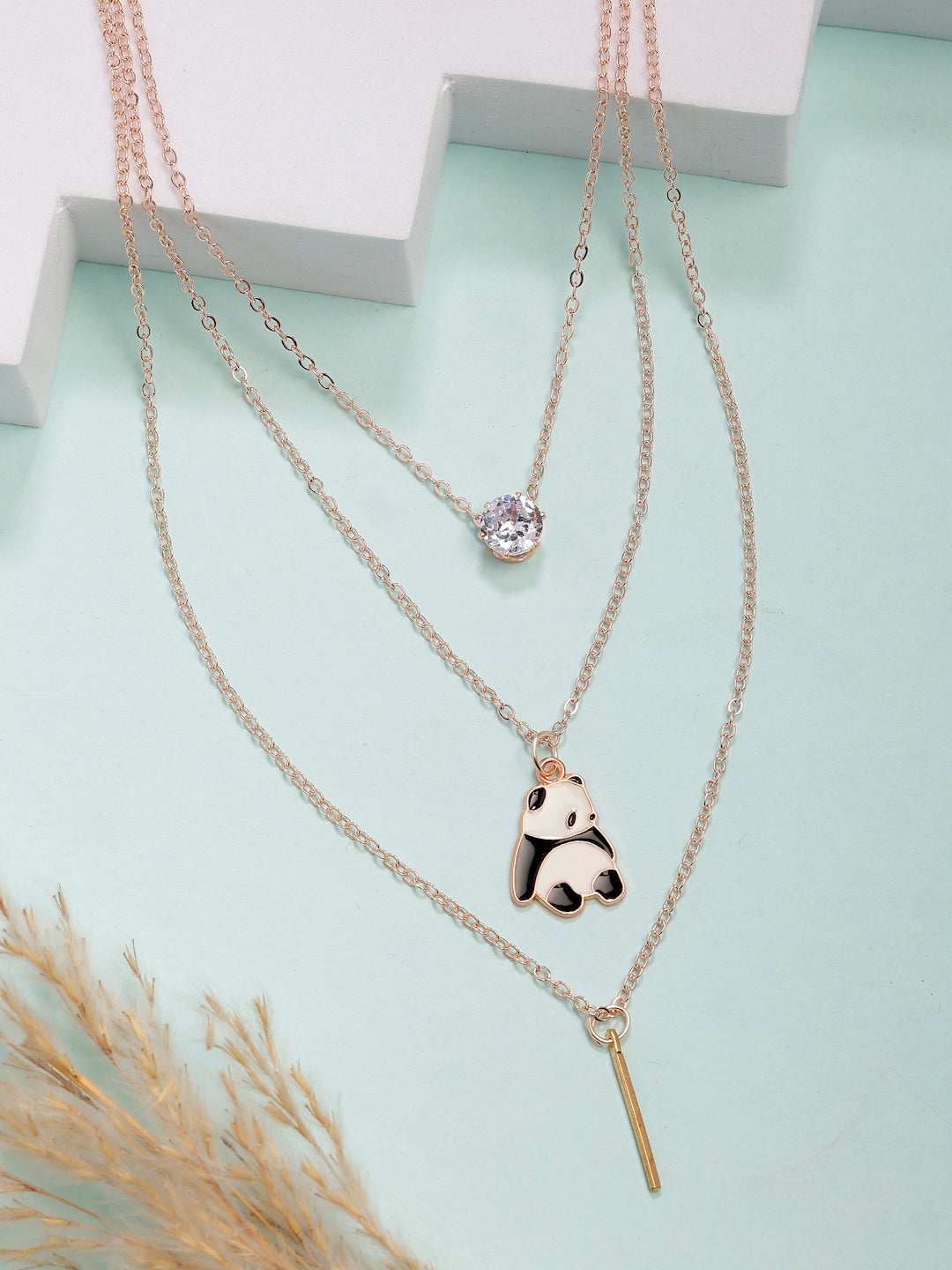 NVR Women's Rose Gold-Polished Artificial Stones Panda Layered Chain - Distacart
