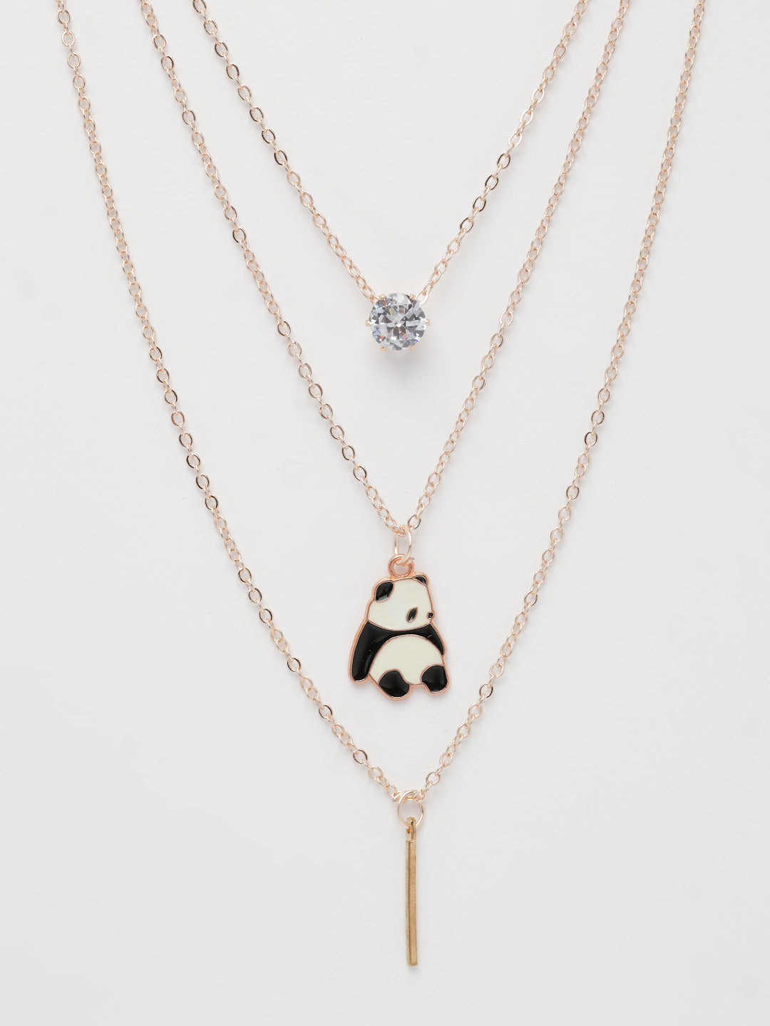 NVR Women's Rose Gold-Polished Artificial Stones Panda Layered Chain - Distacart