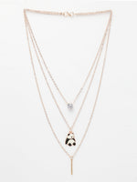 Thumbnail for NVR Women's Rose Gold-Polished Artificial Stones Panda Layered Chain - Distacart