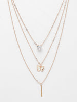 Thumbnail for NVR Women's Rose Gold-Polished Artificial Stones Butterfly-shaped Layered Chain - Distacart