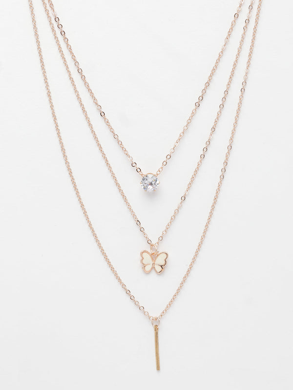 NVR Women's Rose Gold-Polished Artificial Stones Butterfly-shaped Layered Chain - Distacart