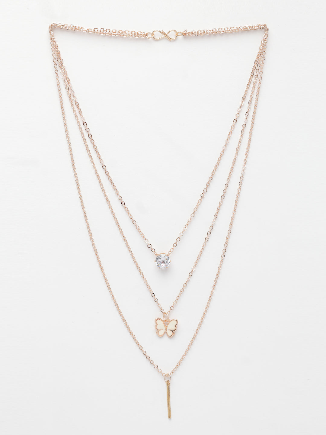 NVR Women's Rose Gold-Polished Artificial Stones Butterfly-shaped Layered Chain - Distacart