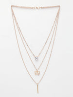Thumbnail for NVR Women's Rose Gold-Polished Artificial Stones Butterfly-shaped Layered Chain - Distacart