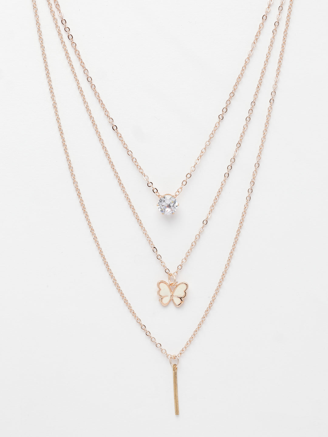 NVR Women's Rose Gold-Polished Artificial Stones Butterfly-shaped Layered Chain - Distacart