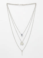 Thumbnail for NVR Women's Silver-Toned Artificial Stones Butterfly-shaped Layered Chain - Distacart