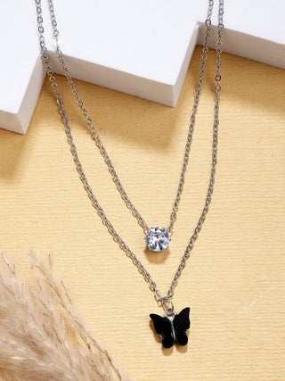 NVR Women's Silver-Toned Artificial Stones Butterfly-shaped Layered Chain - Distacart