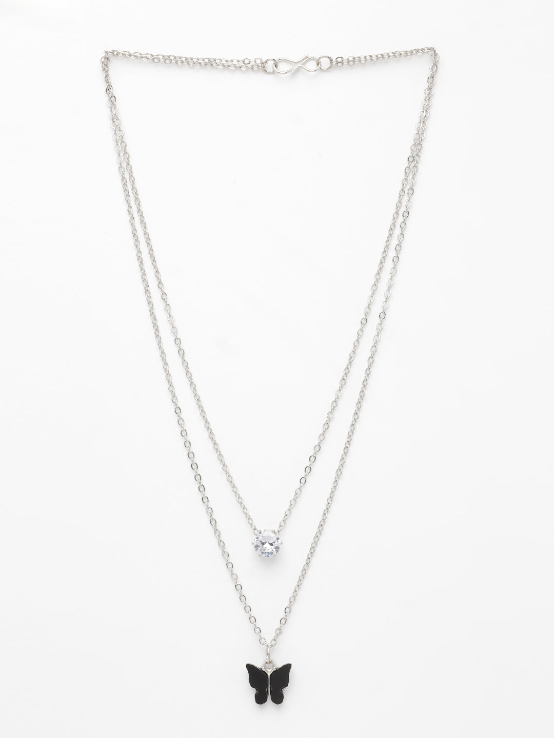NVR Women's Silver-Toned Artificial Stones Butterfly-shaped Layered Chain - Distacart