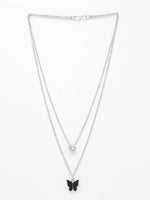 Thumbnail for NVR Women's Silver-Toned Artificial Stones Butterfly-shaped Layered Chain - Distacart
