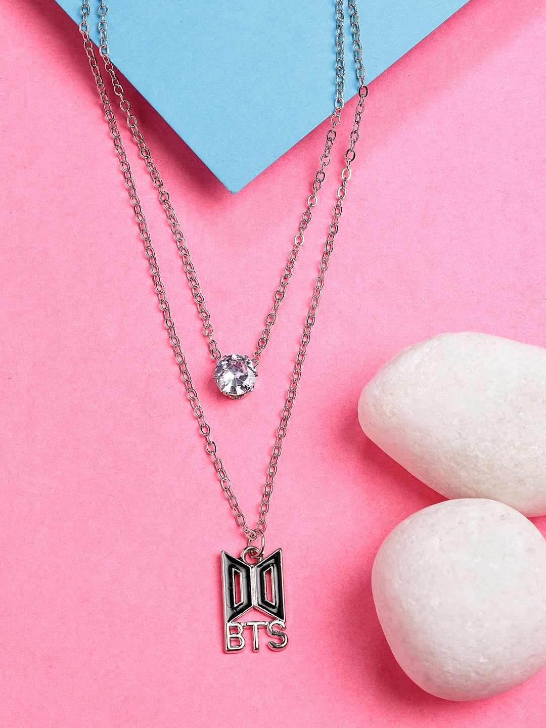 NVR Women's Silver-Toned Artificial Stones Layered Chain - Distacart