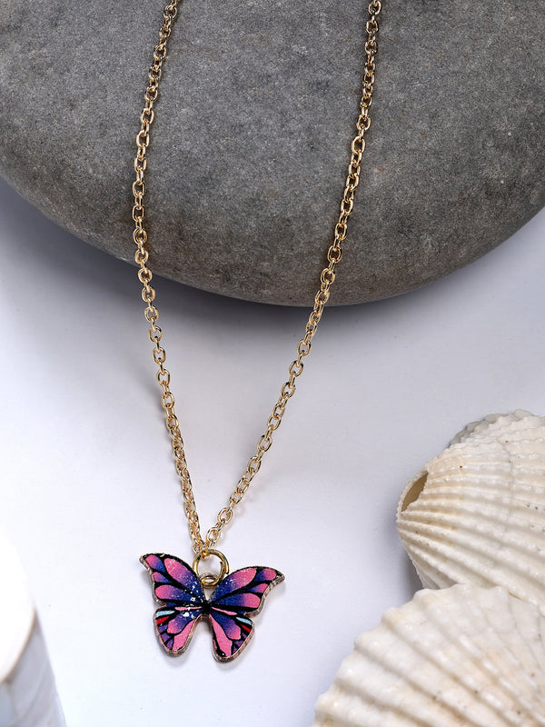 NVR Women's Gold-Polished Chain With Butterfly Pendant
