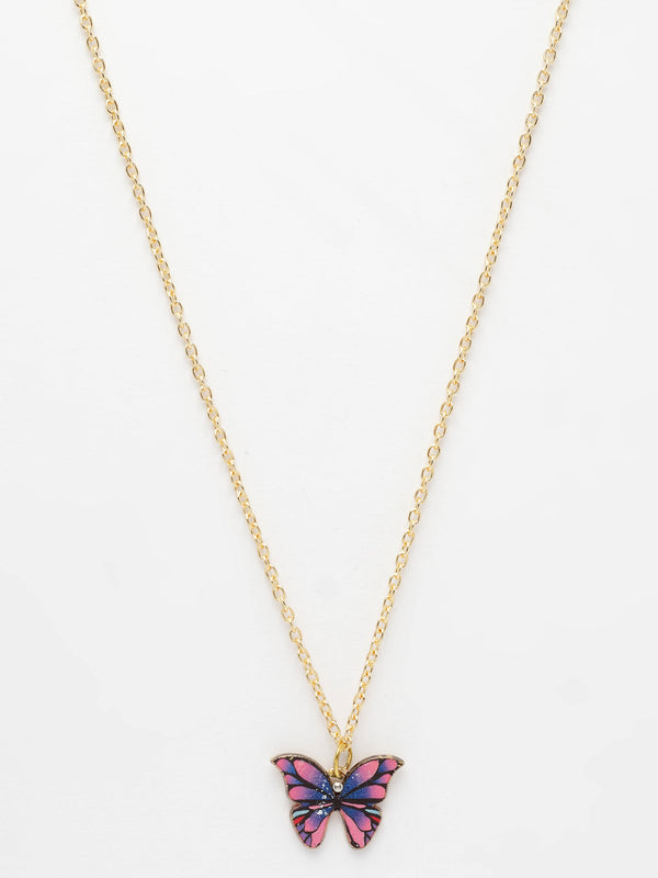 NVR Women's Gold-Polished Chain With Butterfly Pendant