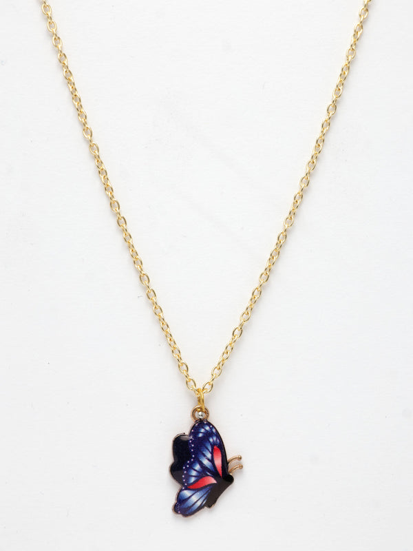 NVR Women's Gold-Polished Chain With Butterfly Pendant