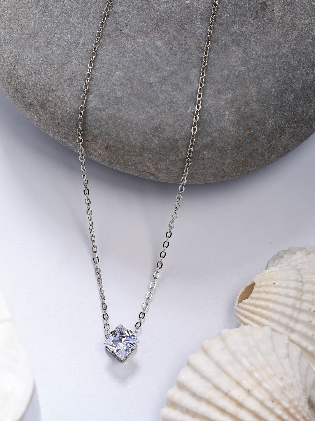 NVR Women's Silver-Plated Artificial Stones Pendant with Chain - Distacart
