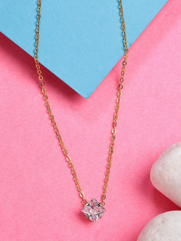 NVR Women's Gold-Polished Artificial Stones Pendant with Chain