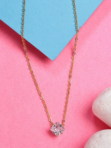 NVR Women's Gold-Polished Artificial Stones Pendant with Chain