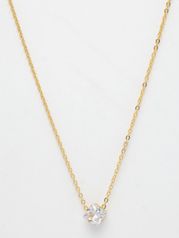 NVR Women's Gold-Polished Artificial Stones Pendant with Chain