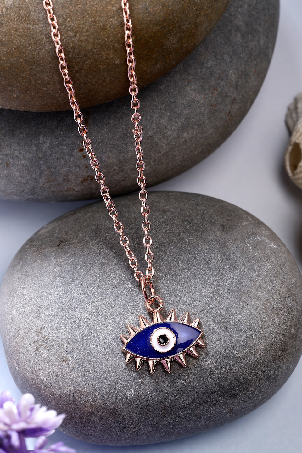 NVR Women's Rose Gold-Polished Chain With Evil Eye Pendant - Distacart