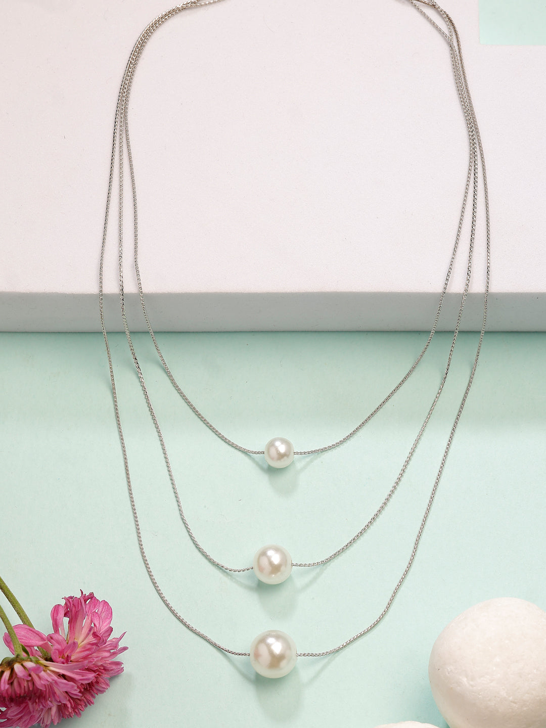 NVR Women's Silver-Plated White Pearl Layered Chain - Distacart