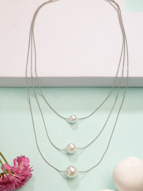 NVR Women's Silver-Plated White Pearl Layered Chain - Distacart