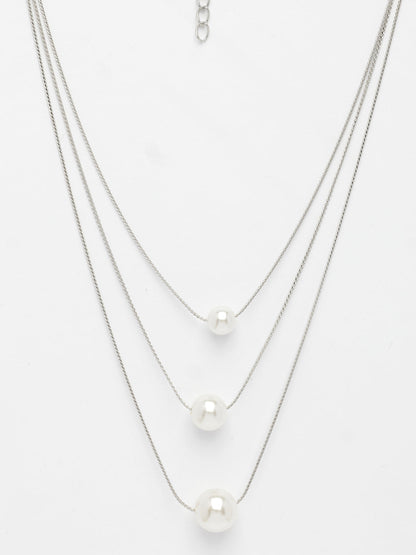 NVR Women's Silver-Plated White Pearl Layered Chain - Distacart