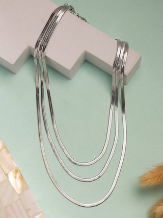 NVR Women's German Silver Plated Oxidised Minimal Layered Chain - Distacart