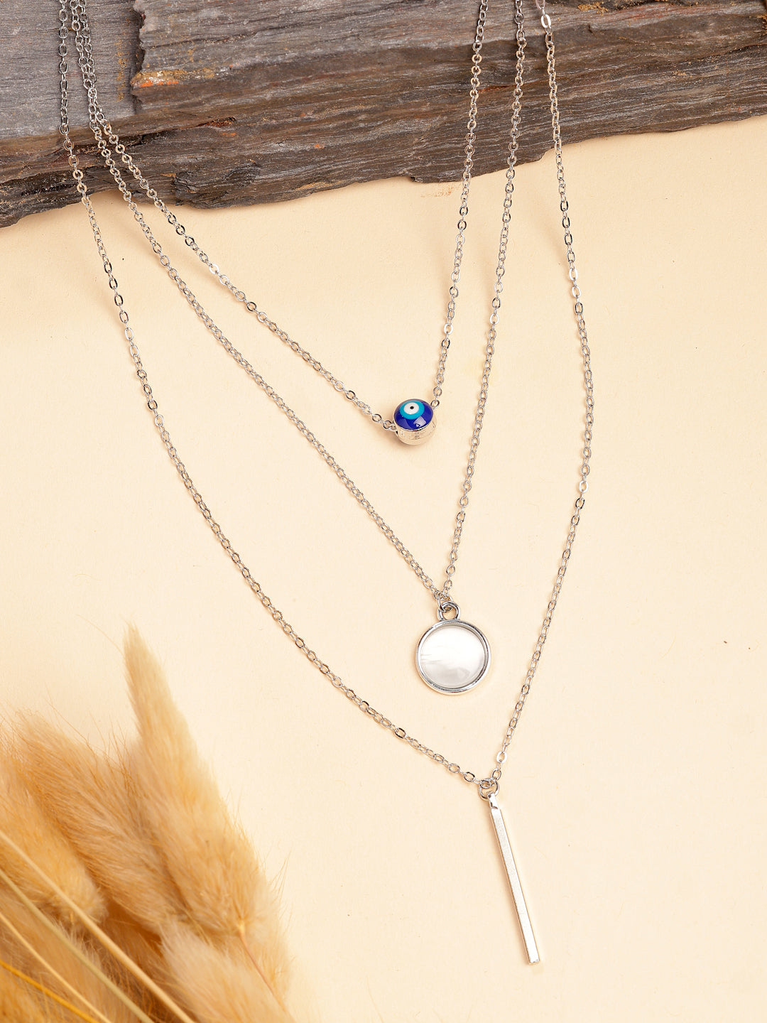 NVR Women's Silver-Plated Evil Eye Layered Chain - Distacart