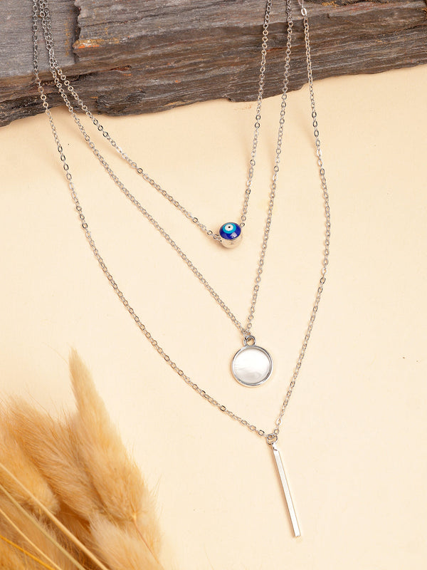 NVR Women's Silver-Plated Evil Eye Layered Chain - Distacart