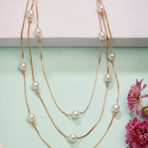 NVR Women's Gold-Polished White Pearls Party Layered Chain - Distacart
