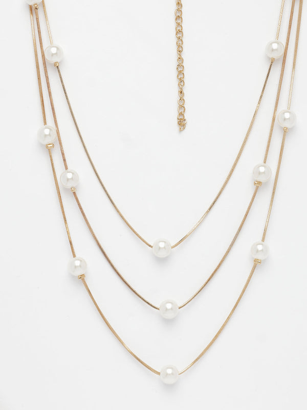 NVR Women's Gold-Polished White Pearls Party Layered Chain - Distacart