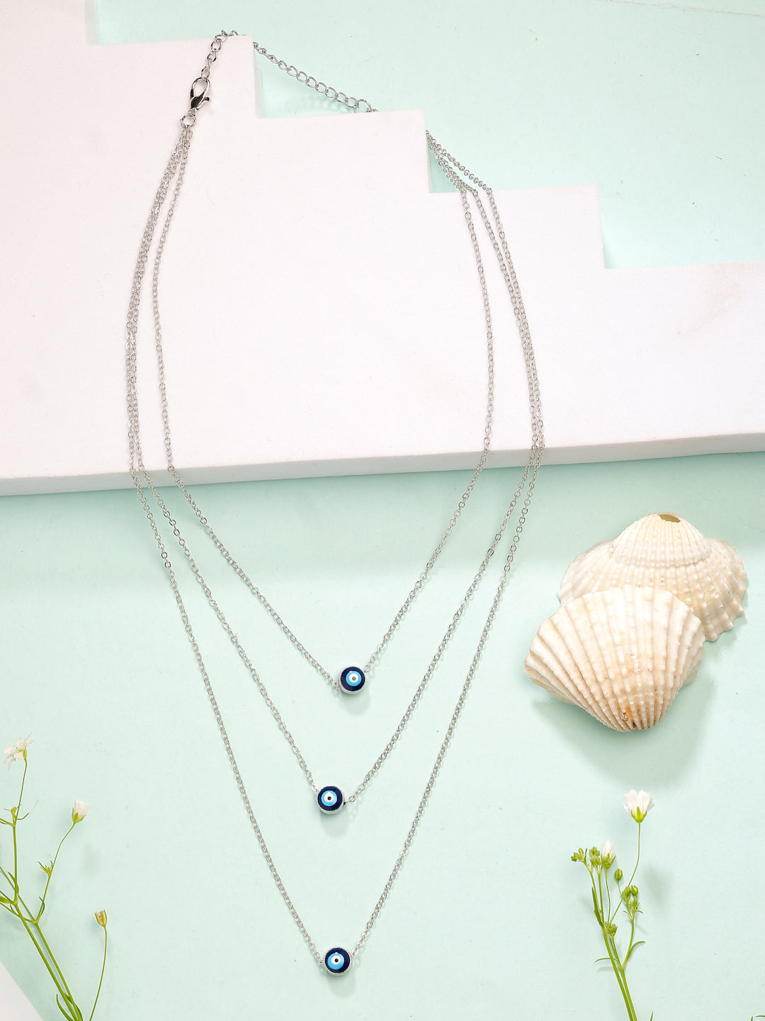 NVR Women's Silver-Plated Evil Eye Layered Chain - Distacart