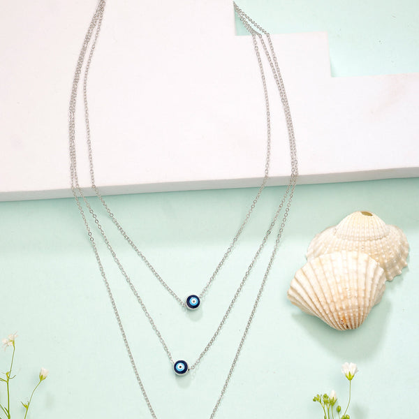 NVR Women's Silver-Plated Evil Eye Layered Chain - Distacart