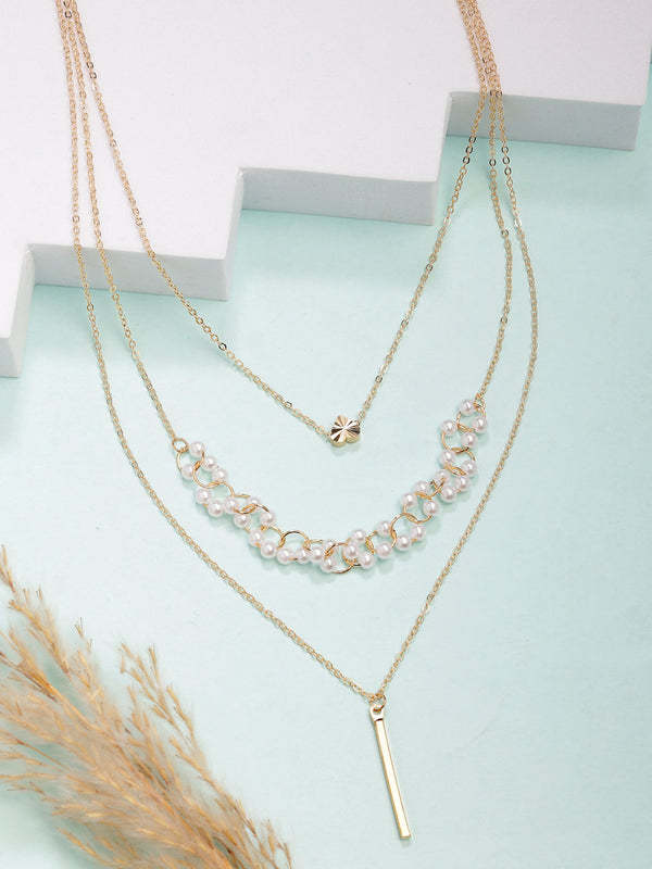 NVR Women's Gold-Polished Beaded Layered Chain - Distacart
