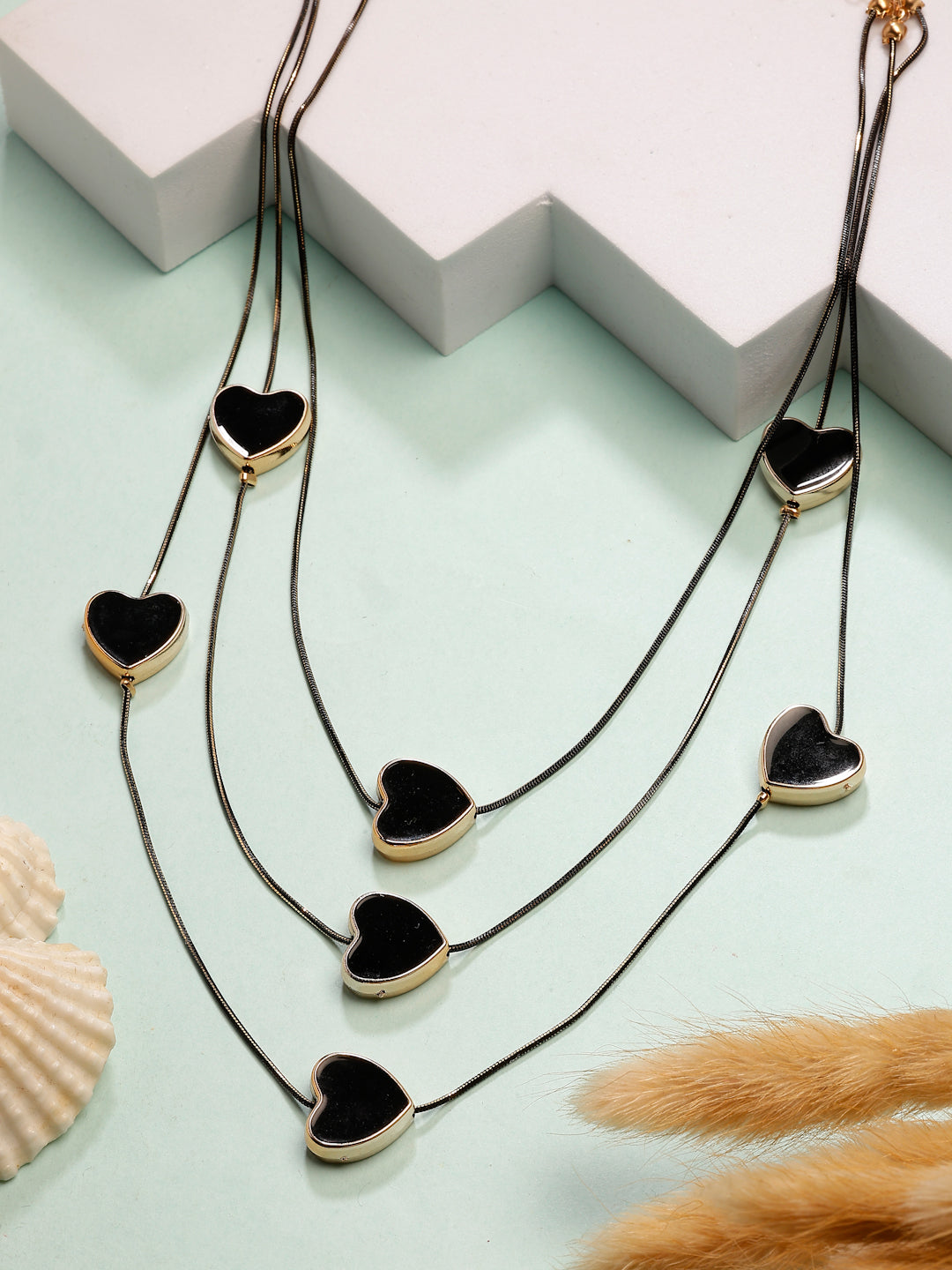 NVR Women's Black Heart Shape Layered Fashion Necklace - Distacart
