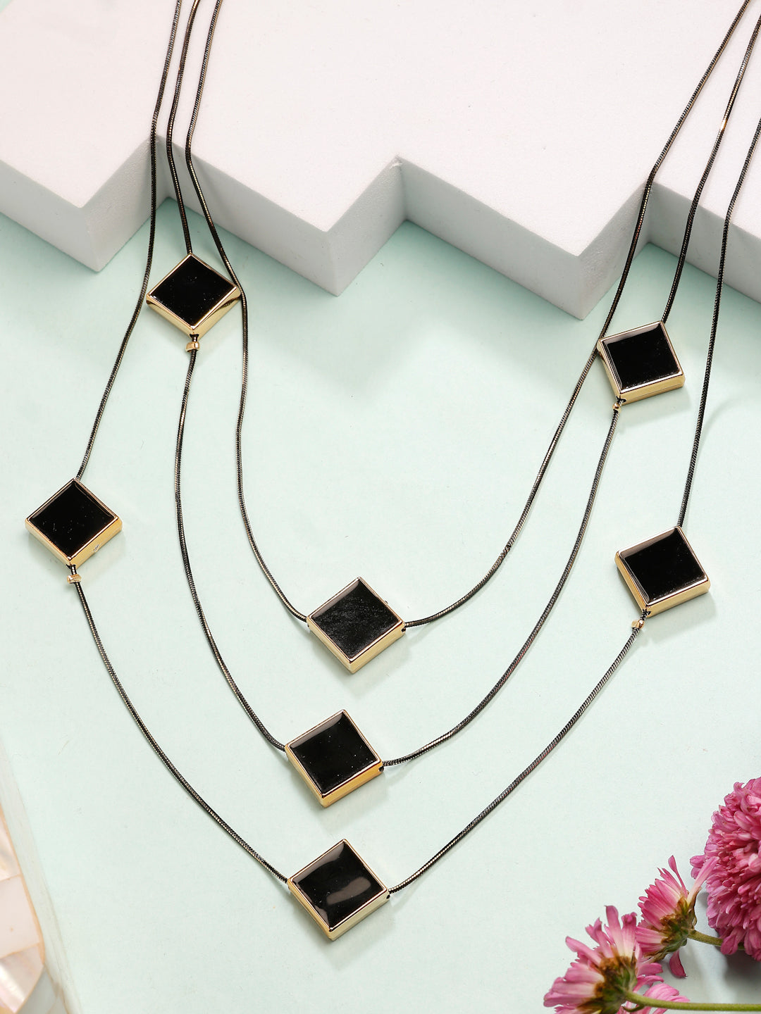 NVR Women's Black Geometric-Shaped Layered Fashion Necklace - Distacart