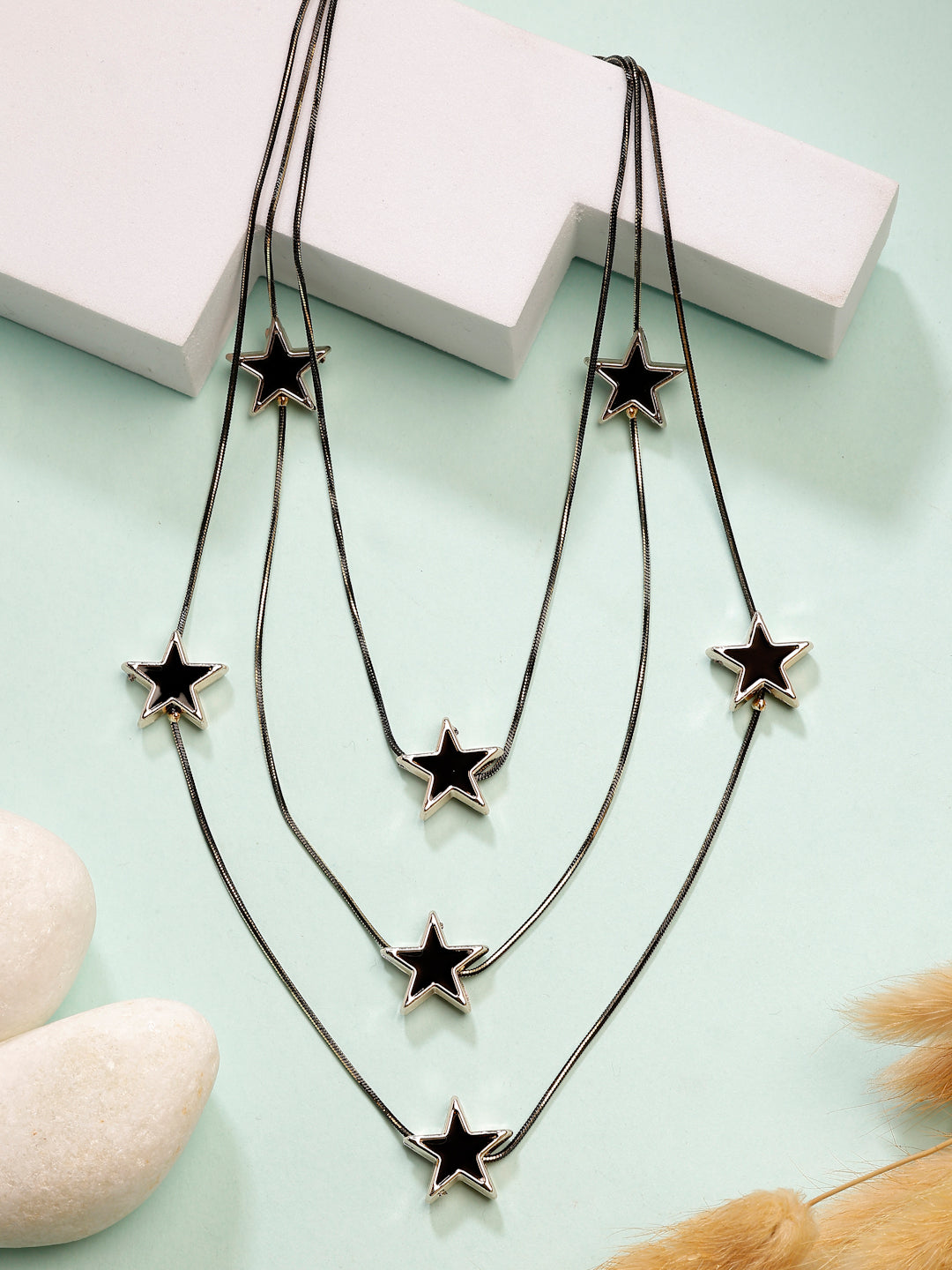 NVR Women's Black Star-Shaped Layered Fashion Necklace - Distacart