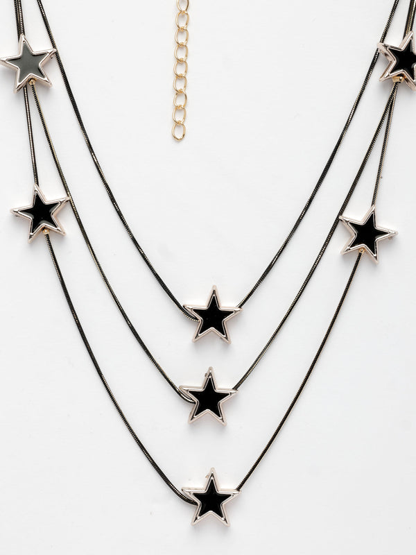 NVR Women's Black Star-Shaped Layered Fashion Necklace - Distacart