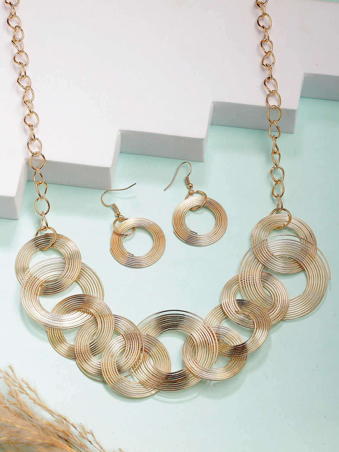 NVR Women's Gold-Polished Circular Shaped Jewellery set - Distacart