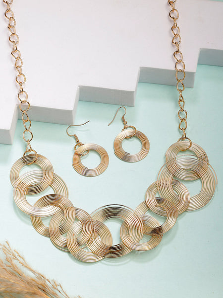 NVR Women's Gold-Polished Circular Shaped Jewellery set - Distacart