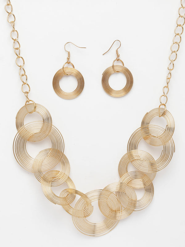 NVR Women's Gold-Polished Circular Shaped Jewellery set - Distacart