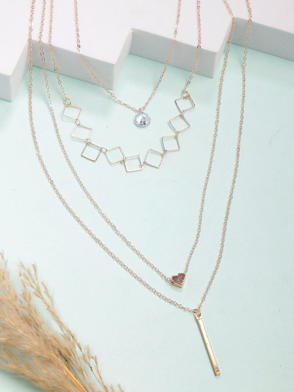 NVR Women's Rose Gold-Polished Artificial Stones Layered Chain - Distacart