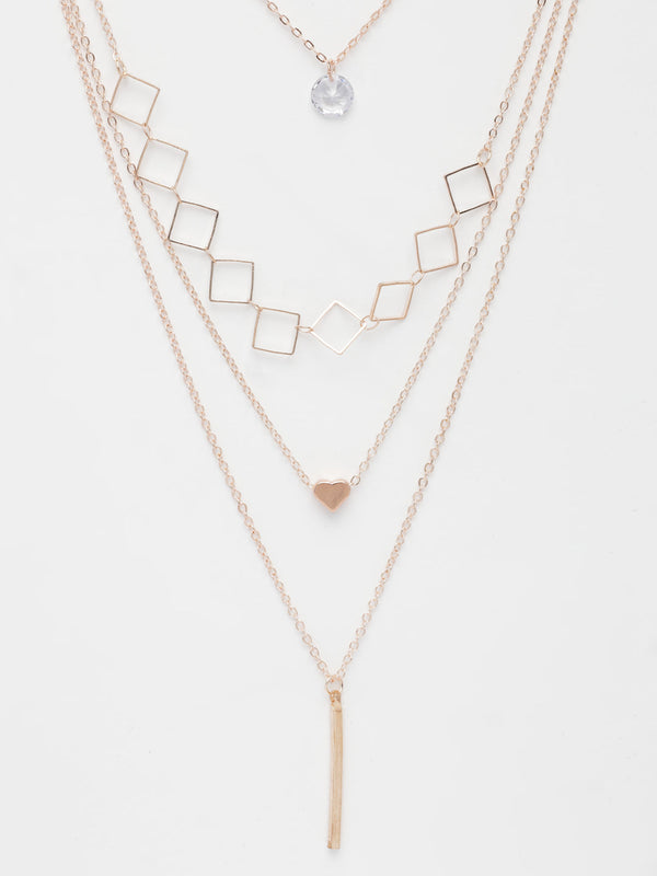 NVR Women's Rose Gold-Polished Artificial Stones Layered Chain - Distacart