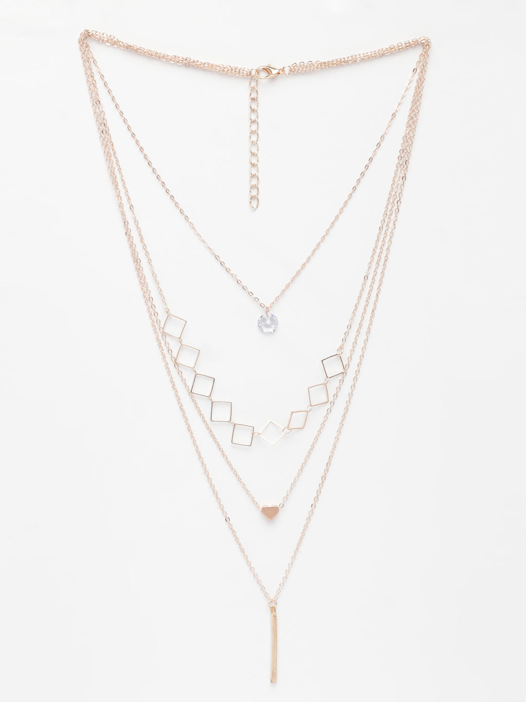 NVR Women's Rose Gold-Polished Artificial Stones Layered Chain - Distacart