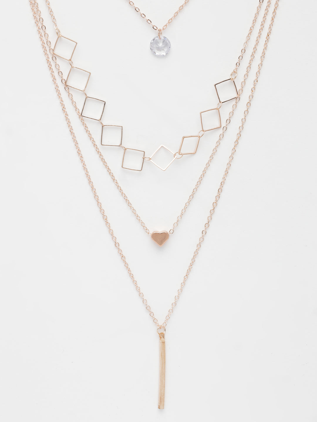NVR Women's Rose Gold-Polished Artificial Stones Layered Chain - Distacart