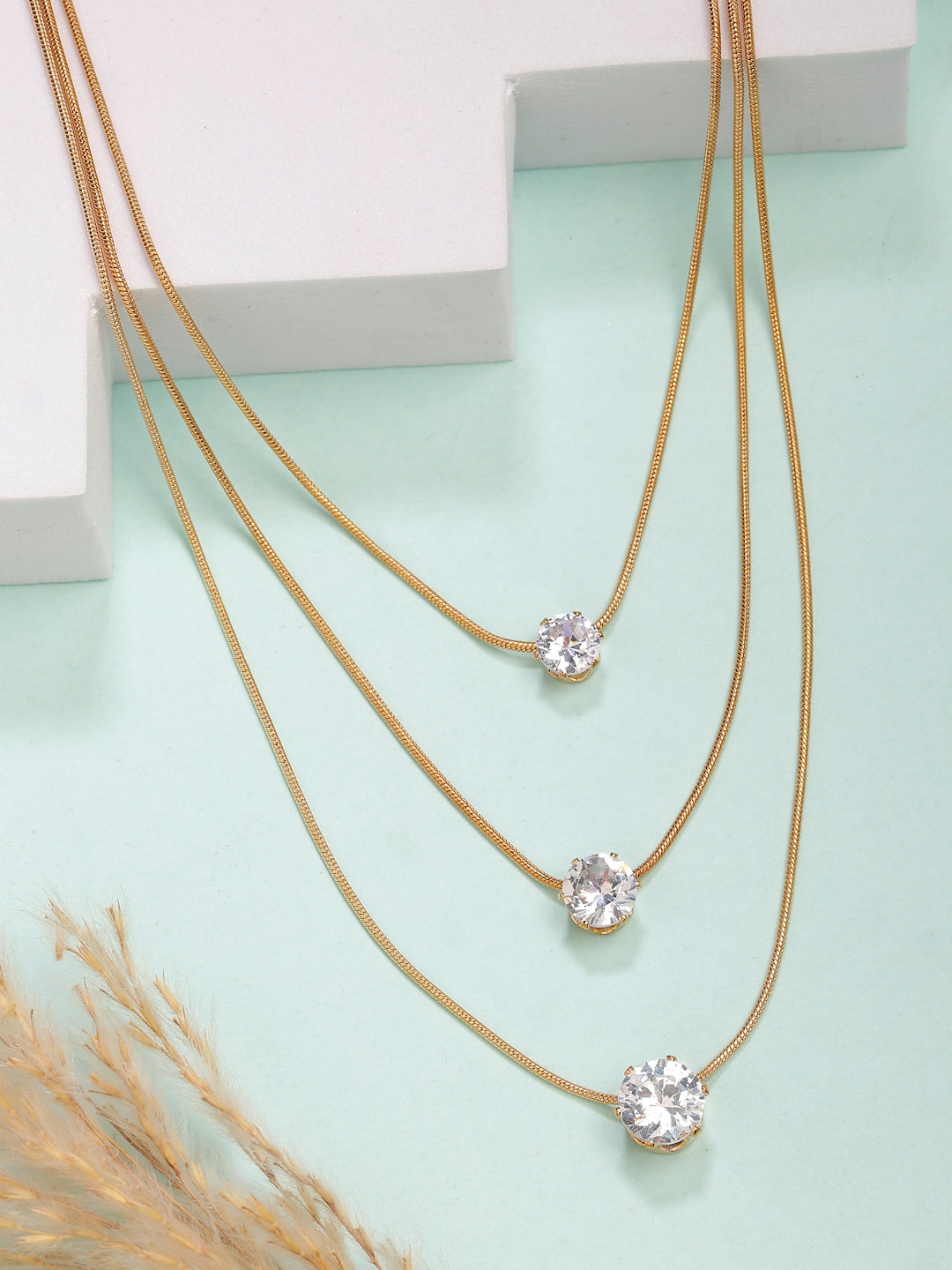 NVR Women's Gold-Polished Artificial Stones Layered Chain - Distacart